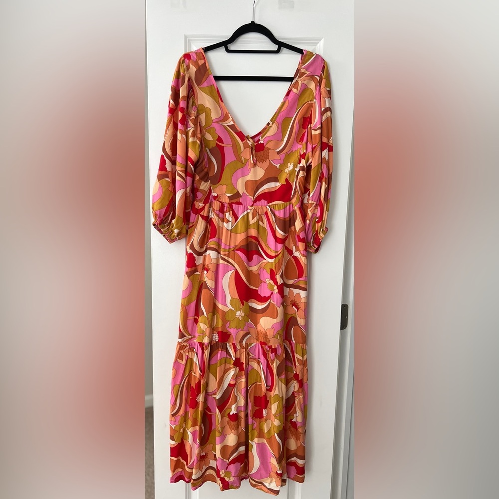 Billabong Red and Pink Long Sleeve Maxi Dress